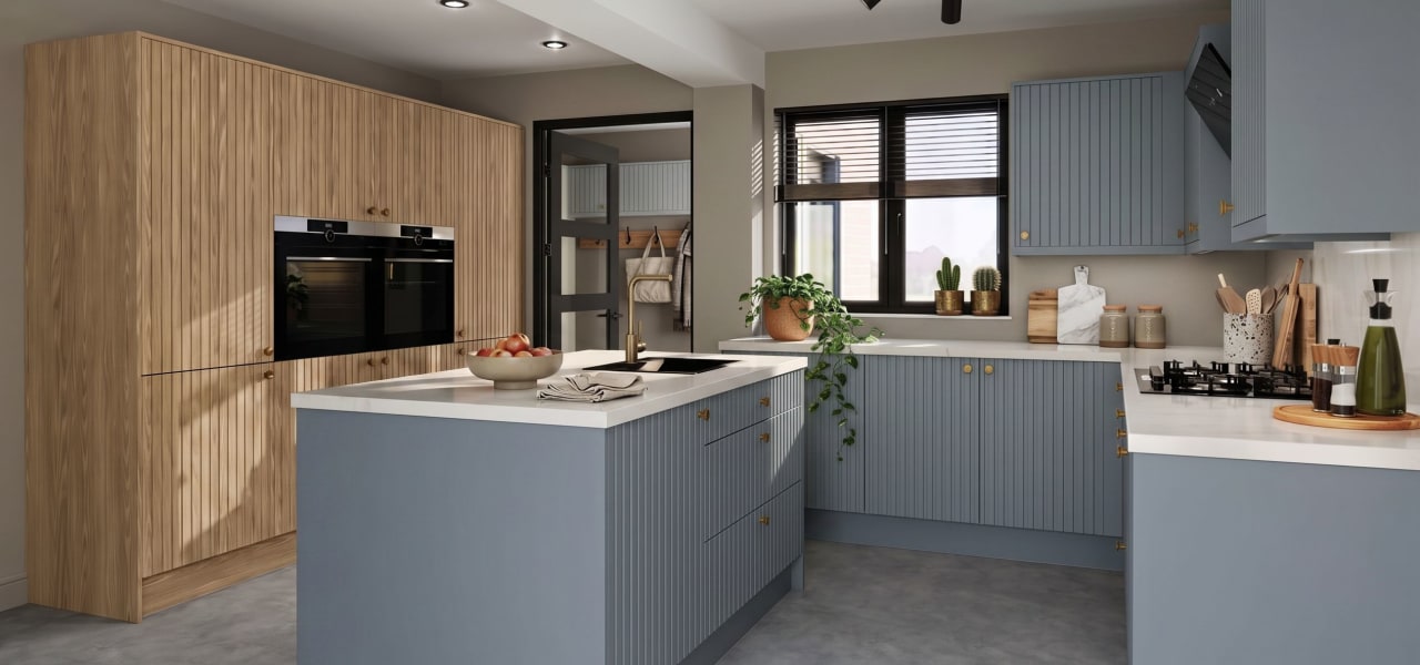 Athena Kitchen in Smoke Blue Matt kitchen