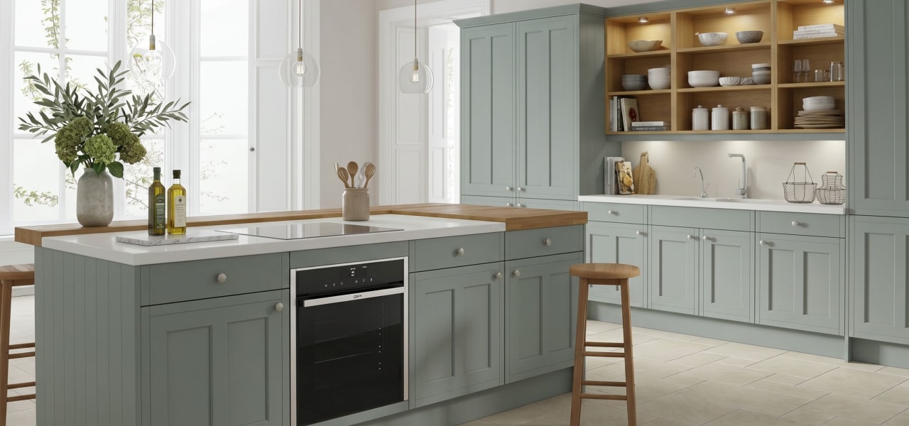 Country Ermine Kitchen in Cloud Blue Matt kitchen