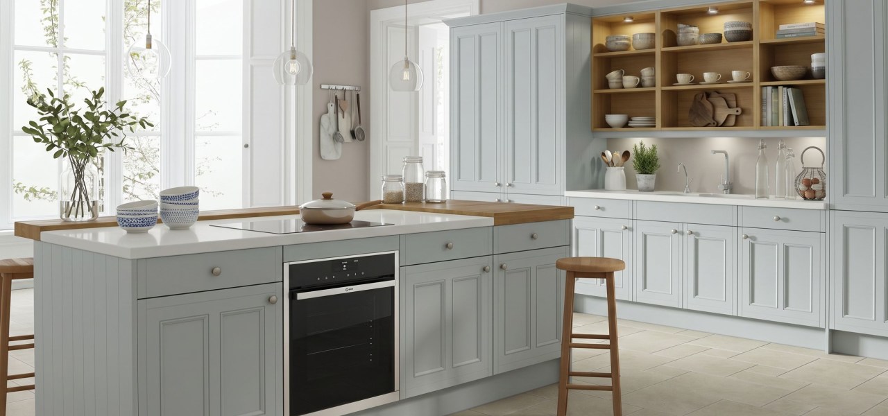 Country Ermine Kitchen in Sea Foam Blue Matt kitchen