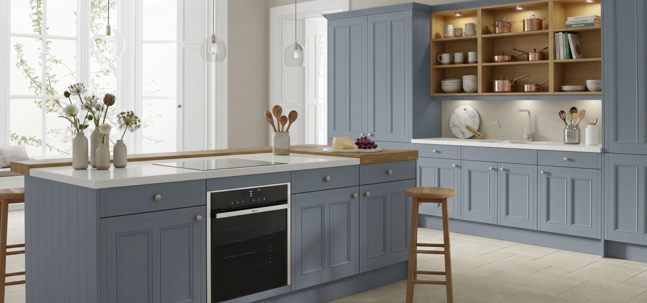 Country Ermine Kitchen in Smoke Blue Matt kitchen