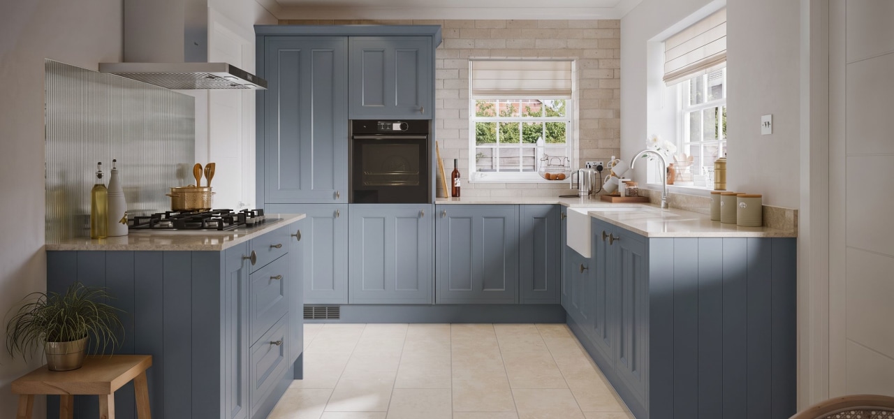 Country Ermine Kitchen in Smoke Blue Matt kitchen