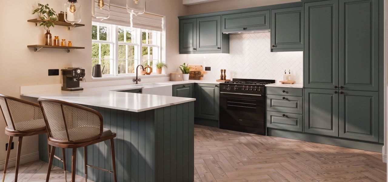 Georgian Ermine Kitchen in Forest Green Matt kitchen