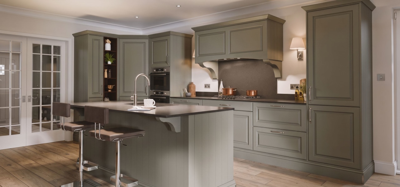 Georgian Ermine Kitchen in Olive Green Matt kitchen