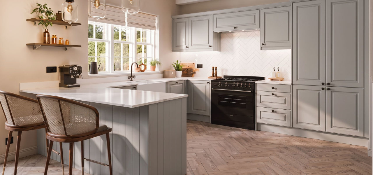 Georgian Ermine Kitchen in Sea Foam Blue Matt kitchen