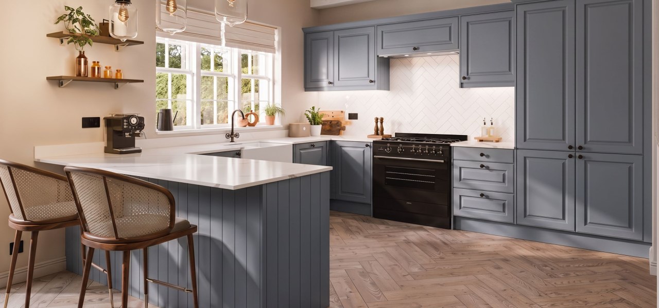 Georgian Ermine Kitchen in Smoke Blue Matt kitchen