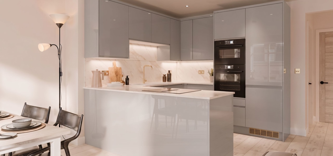 J Pull Kitchen in Pebble Grey Gloss kitchen