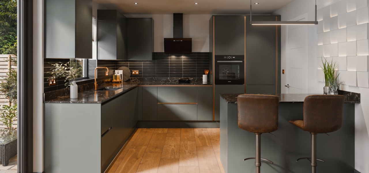 Linea Autograph Kitchen in Forest Green Silk kitchen