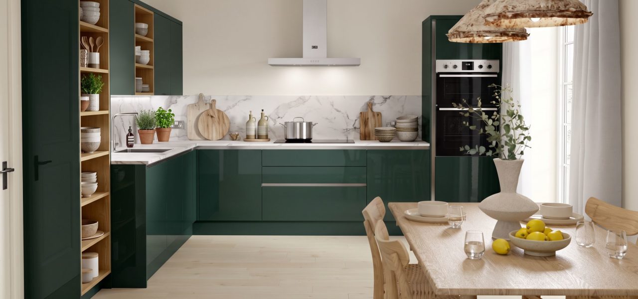 Linea Autograph Kitchen in Forest Green Gloss kitchen
