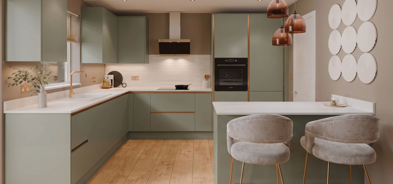 Linea Autograph Kitchen in Moss Green Silk kitchen