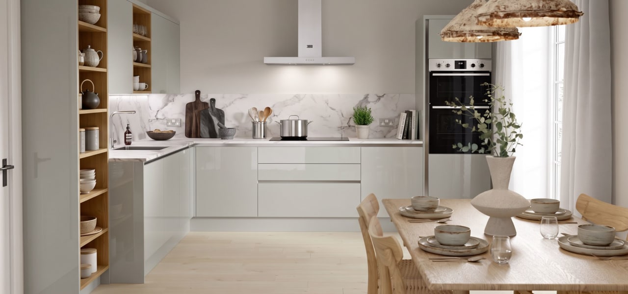 Linea Autograph Kitchen in Seafoam Blue Gloss kitchen