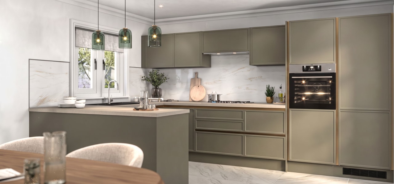 Milano Shaker Super Slim Ermine Kitchen in Olive Green kitchen