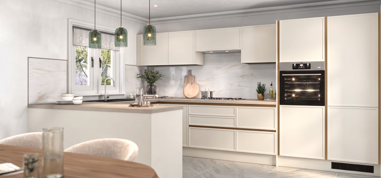 Milano Shaker Super Slim Ermine Kitchen in Seashell kitchen