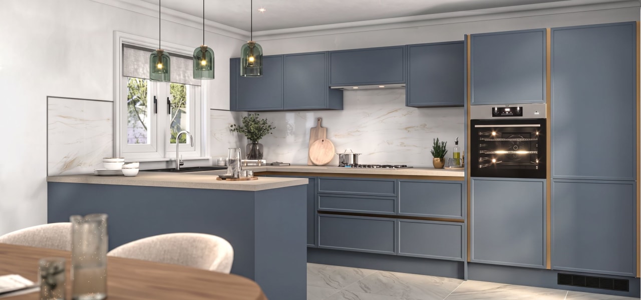 Milano Shaker Super Slim Ermine Kitchen in Smoke Blue kitchen