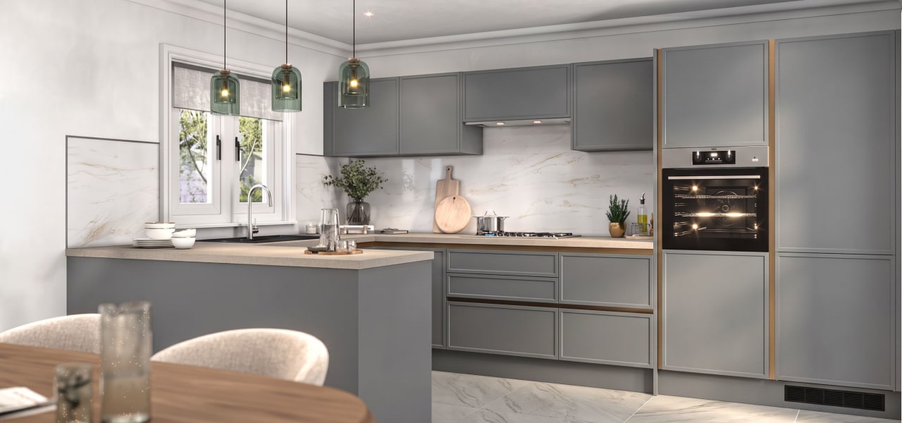 Milano Shaker Super Slim Ermine Kitchen in Winter Blue kitchen