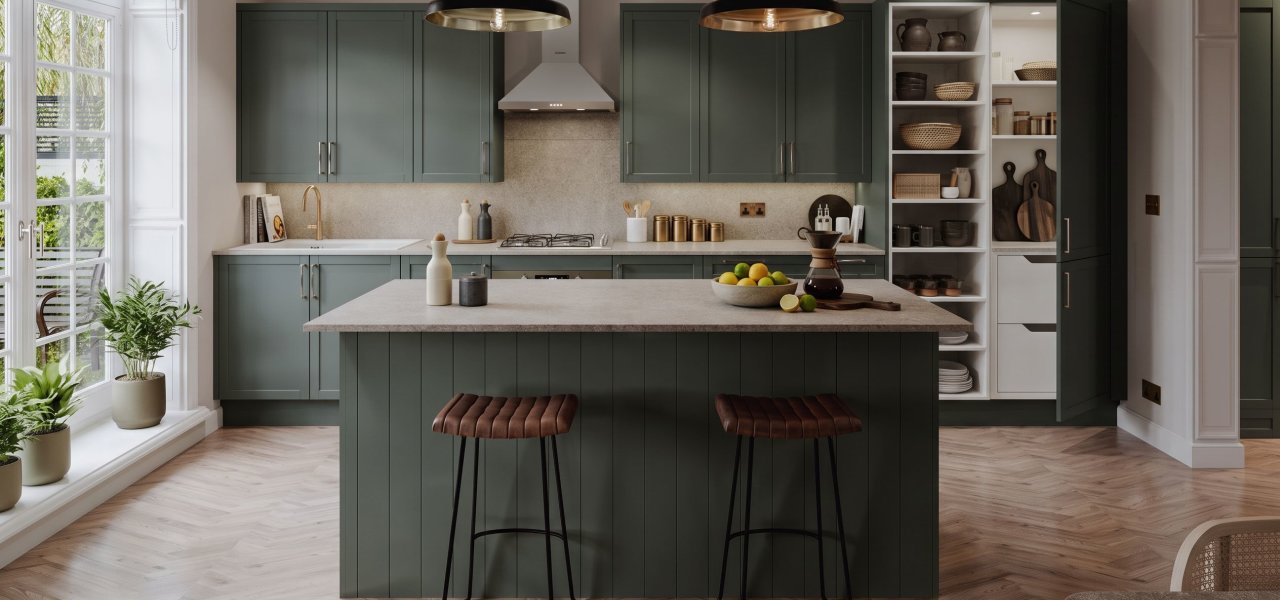 Shaker Slim Kitchen in Forest Green Matt kitchen