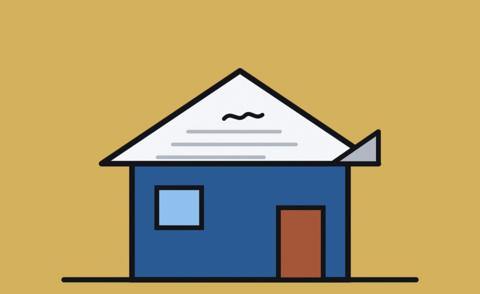 Ilustración de una casa cuyo techo es una hoja de papel firmada, con la esquina doblada.