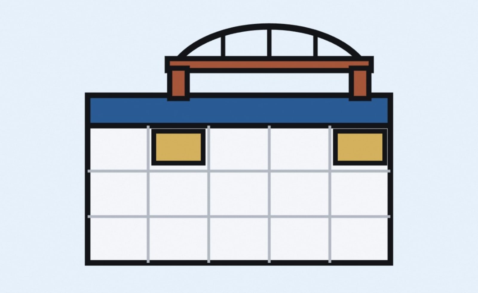 Ilustración de un puente apoyado sobre un calendario, uniendo dos días marcados.