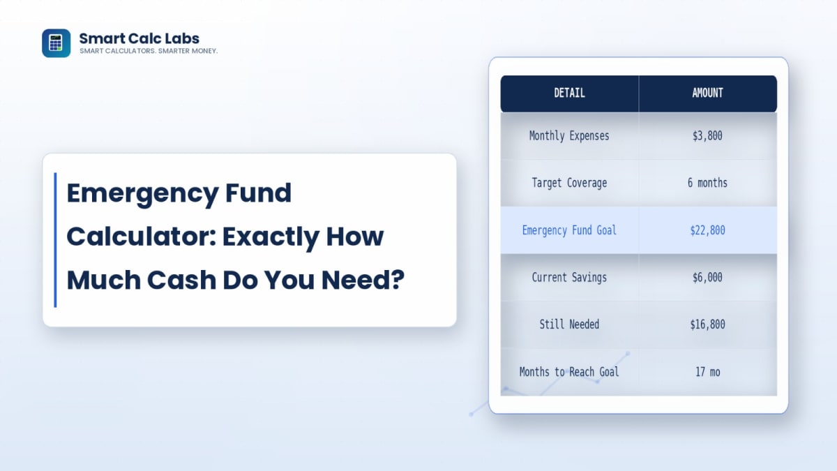 Flat illustration of a safety net beneath a person with expense category icons for medical, job loss, and car repairs feeding into an emergency fund target progress meter