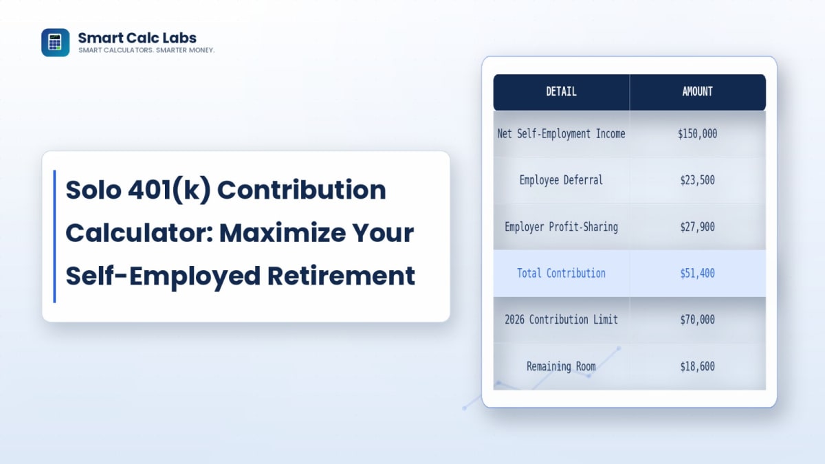 Flat illustration of a retirement contribution calculator dashboard with sliders, a compounding growth curve reaching $1.8 million, and a secure vault icon