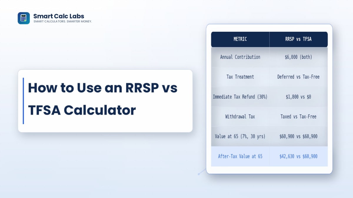 Flat illustration of an RRSP account and a TFSA account side by side on a comparison scale with tax savings and growth rate labels