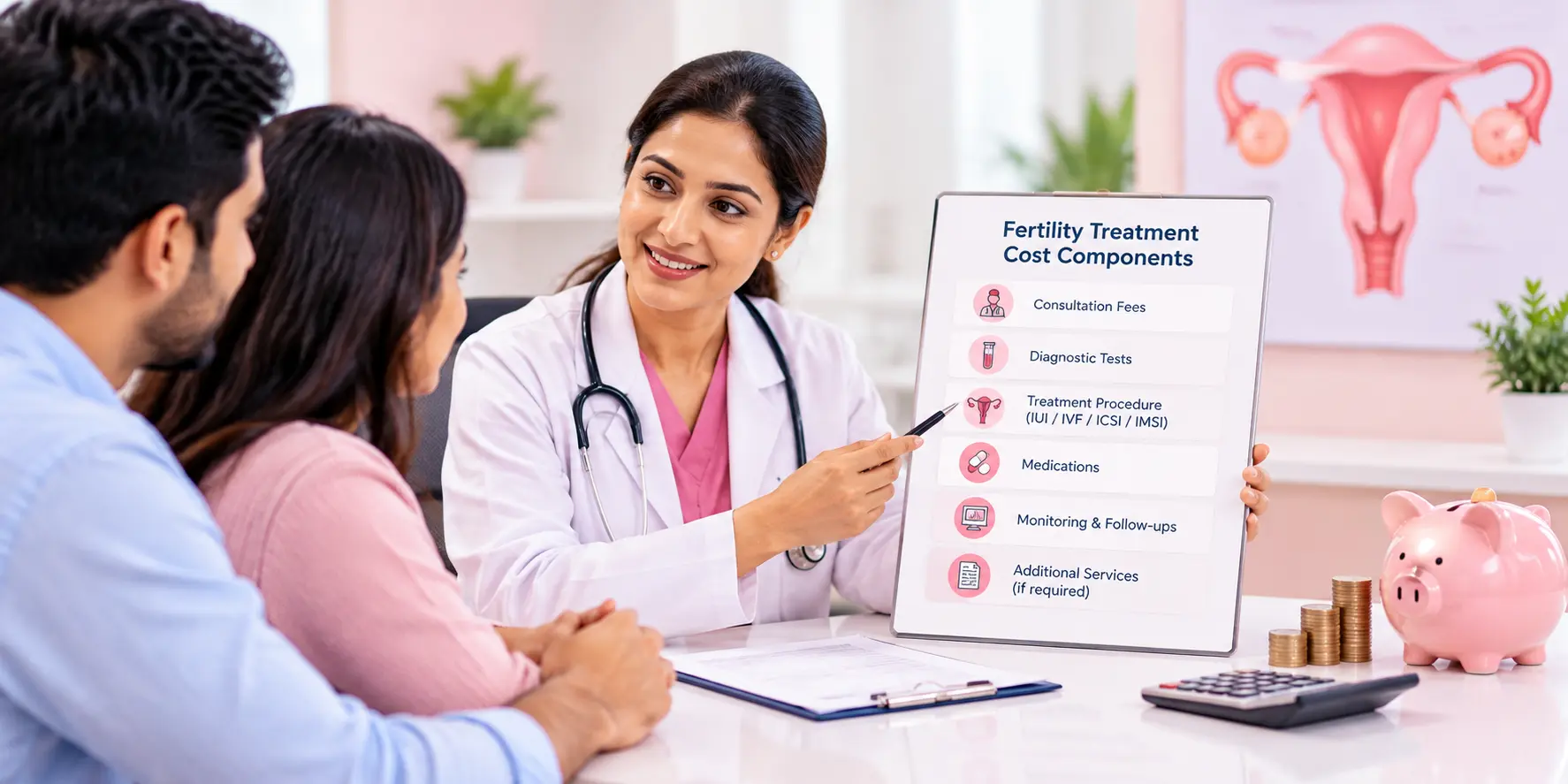 Infertility Treatment in Vizag Clinic paperwork and calculator for discussing treatment costs