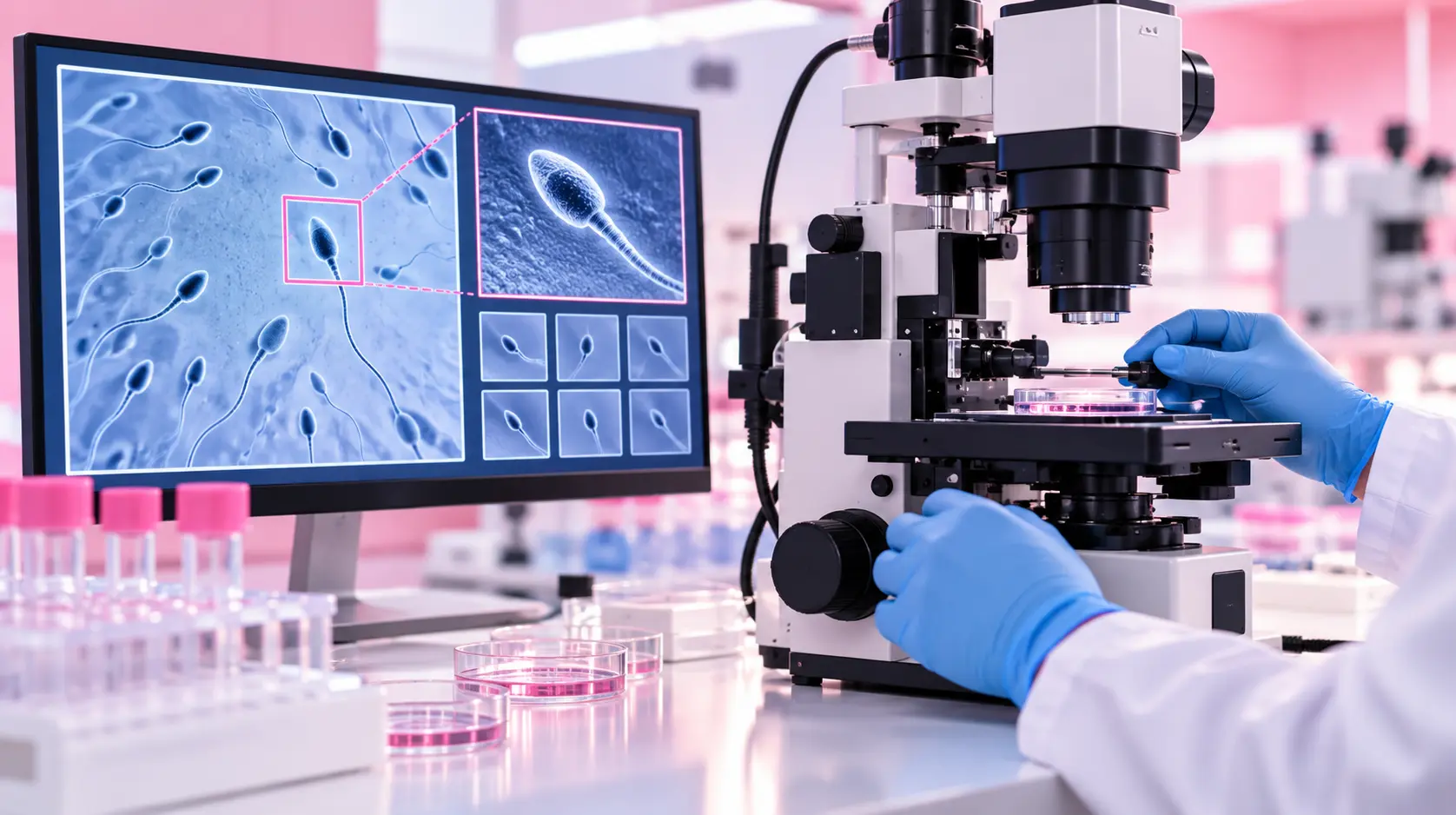 Infertility Treatment in Vizag Microscope in a fertility laboratory