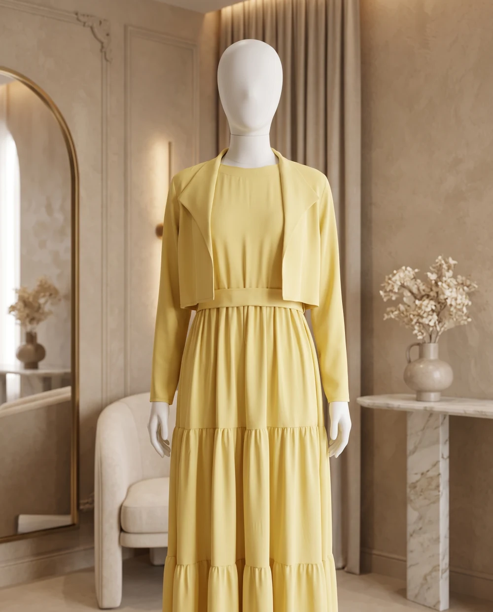 Elara – Lime Yellow Jacket Style Abaya