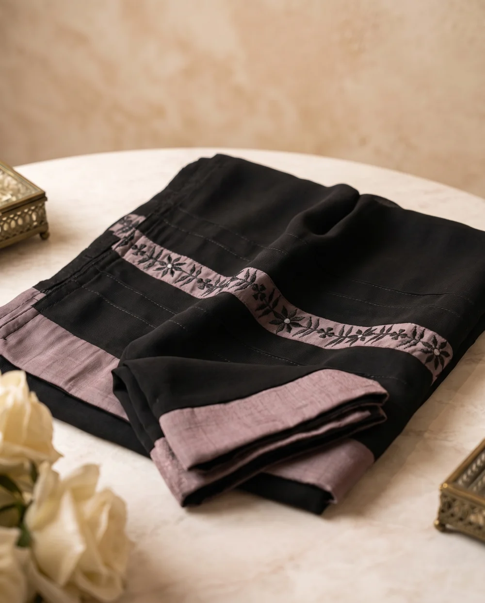 Classic Black & Slate Embroidered Namaz Chadar