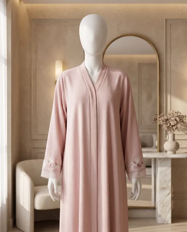Gulnaar – Blush Pink Floral Embroidered Abaya