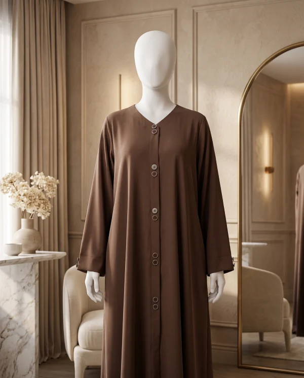 Mocha – Classic Brown Buttoned Abaya