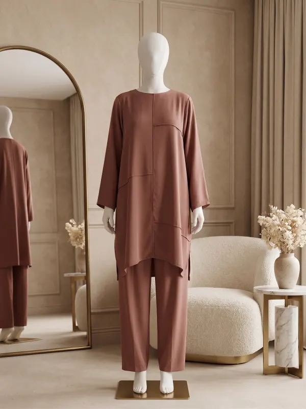 Two-Piece Mocha Paneled Modest Set