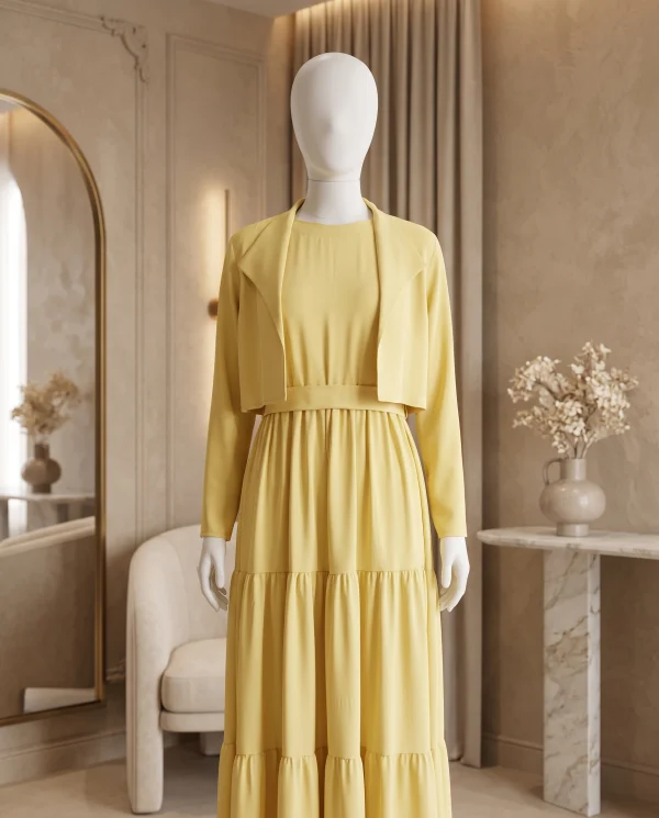Elara – Lime Yellow Jacket Style Abaya