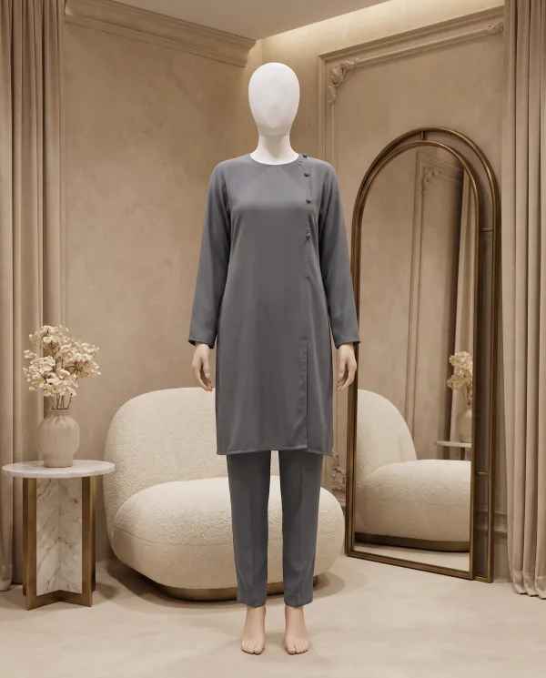Two-Piece Slate Grey Overlap Modest Set