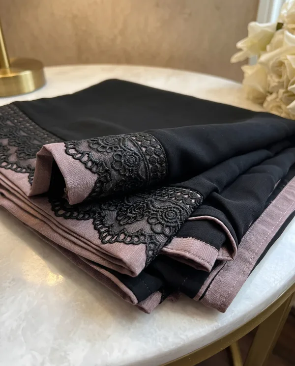 Classic Black & Dusty Mauve Lace Namaz Chadar