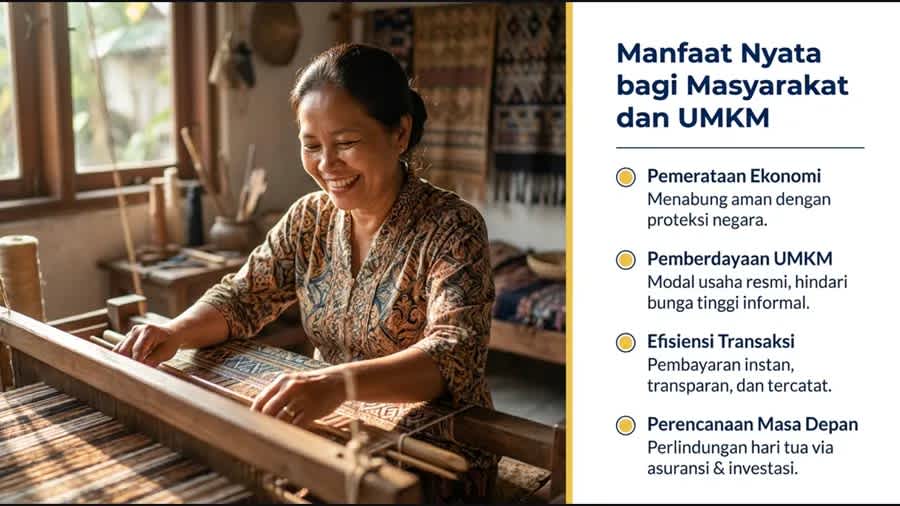 Manfaat inklusi keuangan bagi UMKM dan masyarakat, seperti pemerataan ekonomi dan perencanaan masa depan.