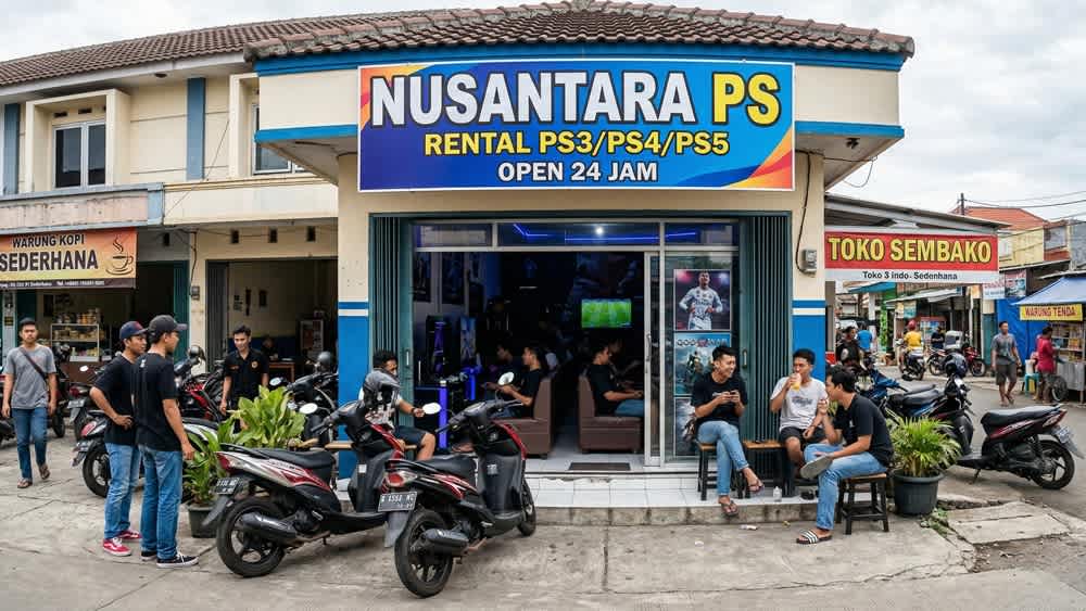 Area parkir luas dan sirkulasi udara baik di lokasi strategis rental PS.