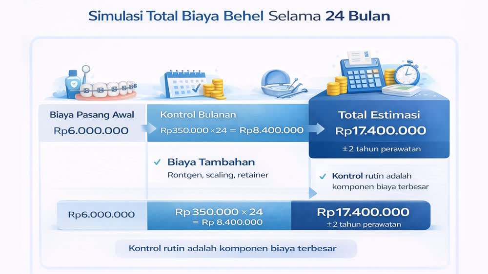 Dokter gigi sedang menjelaskan rincian biaya pasang behel dan prosedur perawatan.