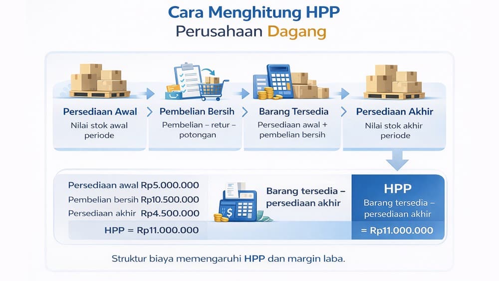 Alur persediaan barang dan rumus cara menghitung HPP perusahaan dagang.
