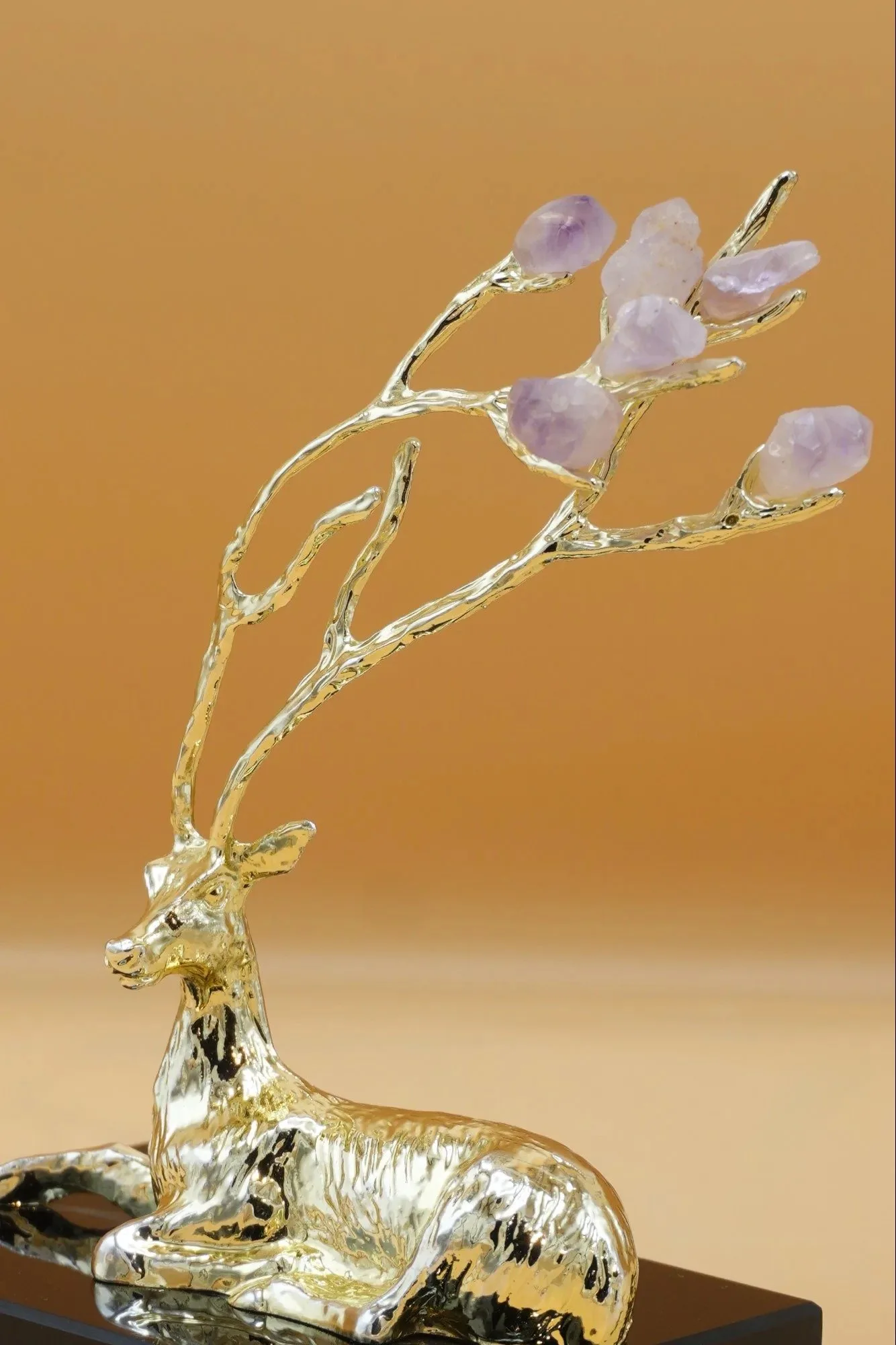 Golden Deer Crystal Tree Sculpture
