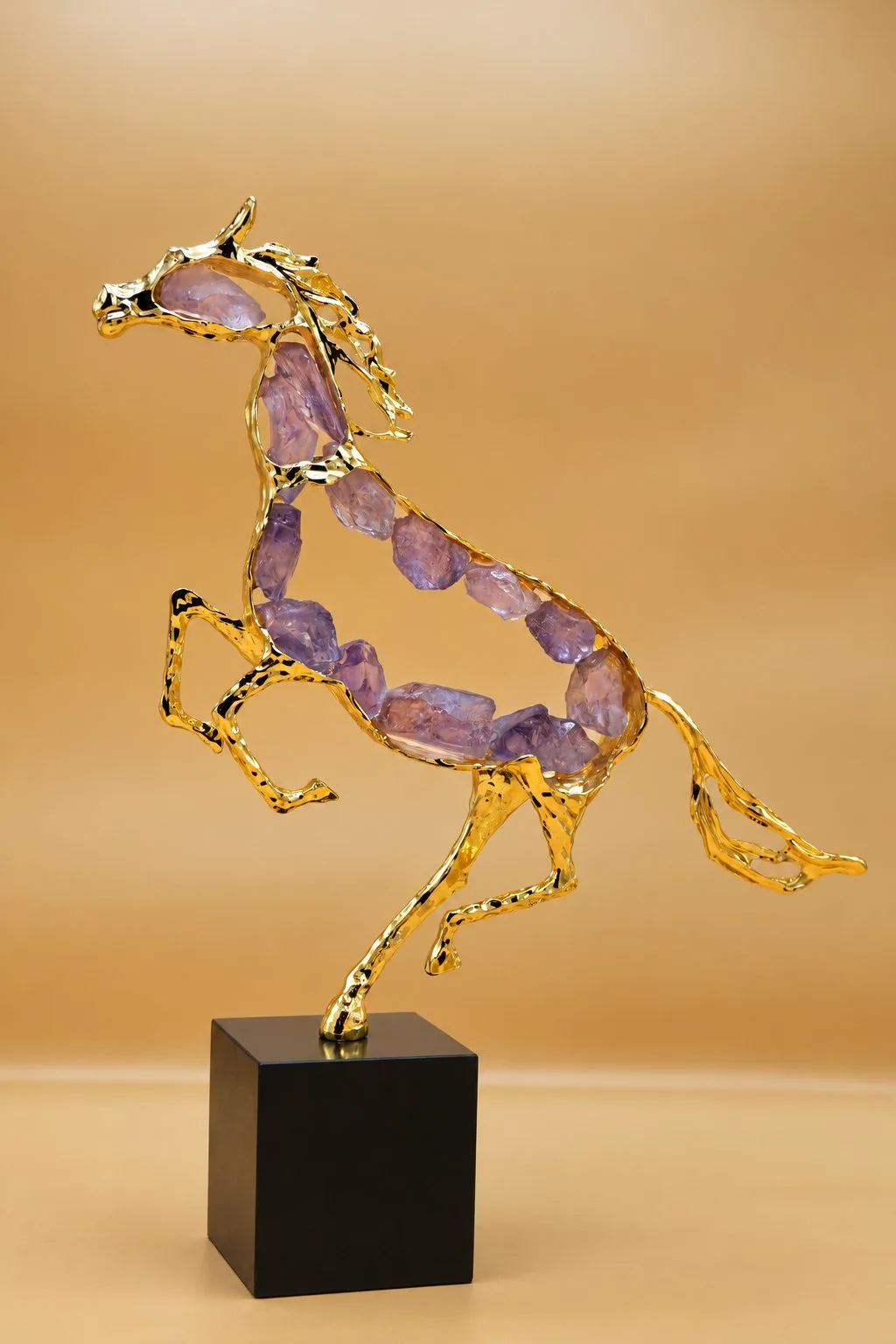 Golden Crystal Horse Sculpture