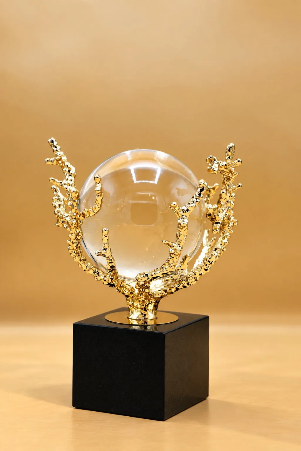 Golden Orb Branch Decorative Sculpture