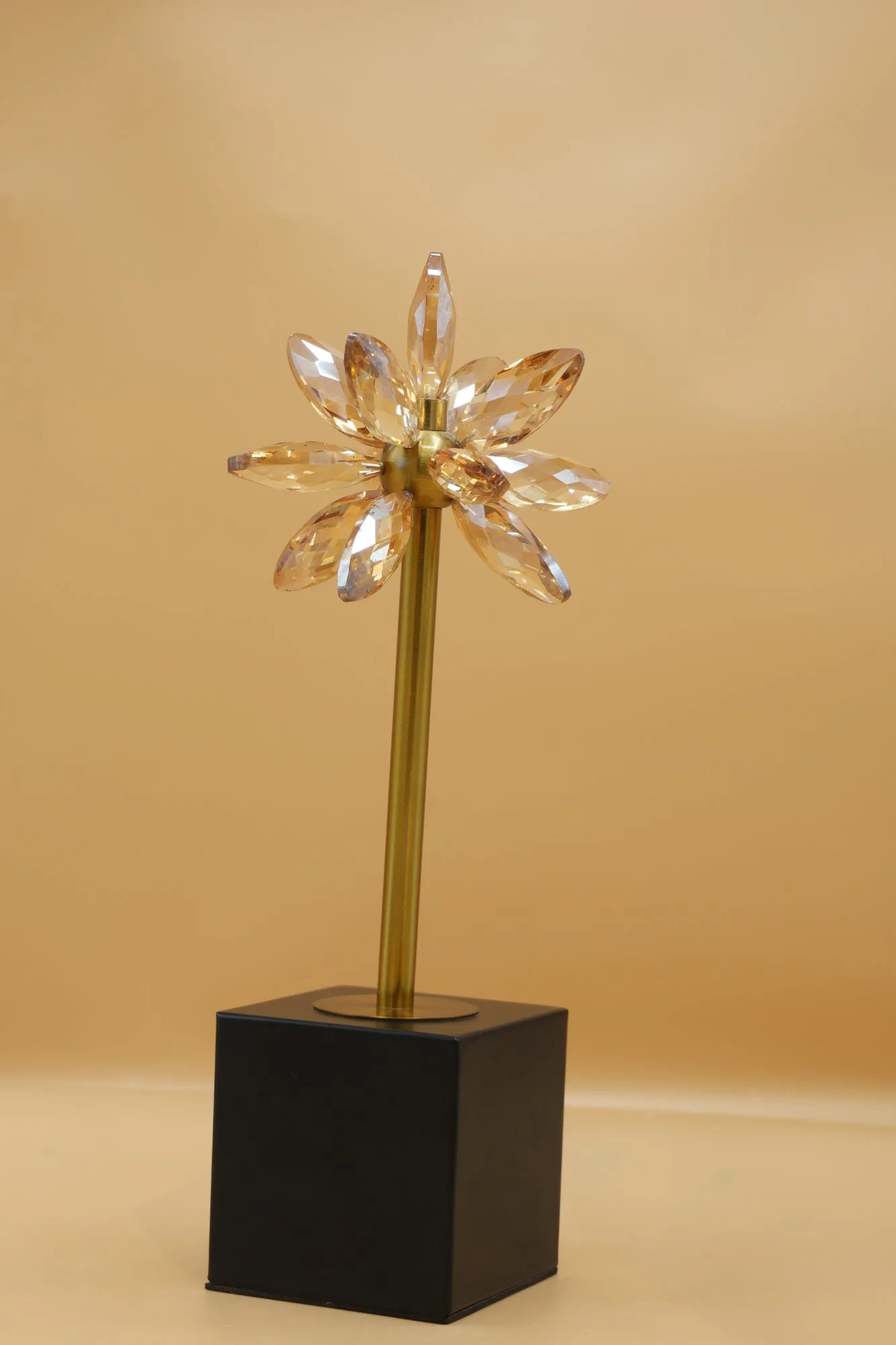 Golden Crystal Flower Decorative Sculpture