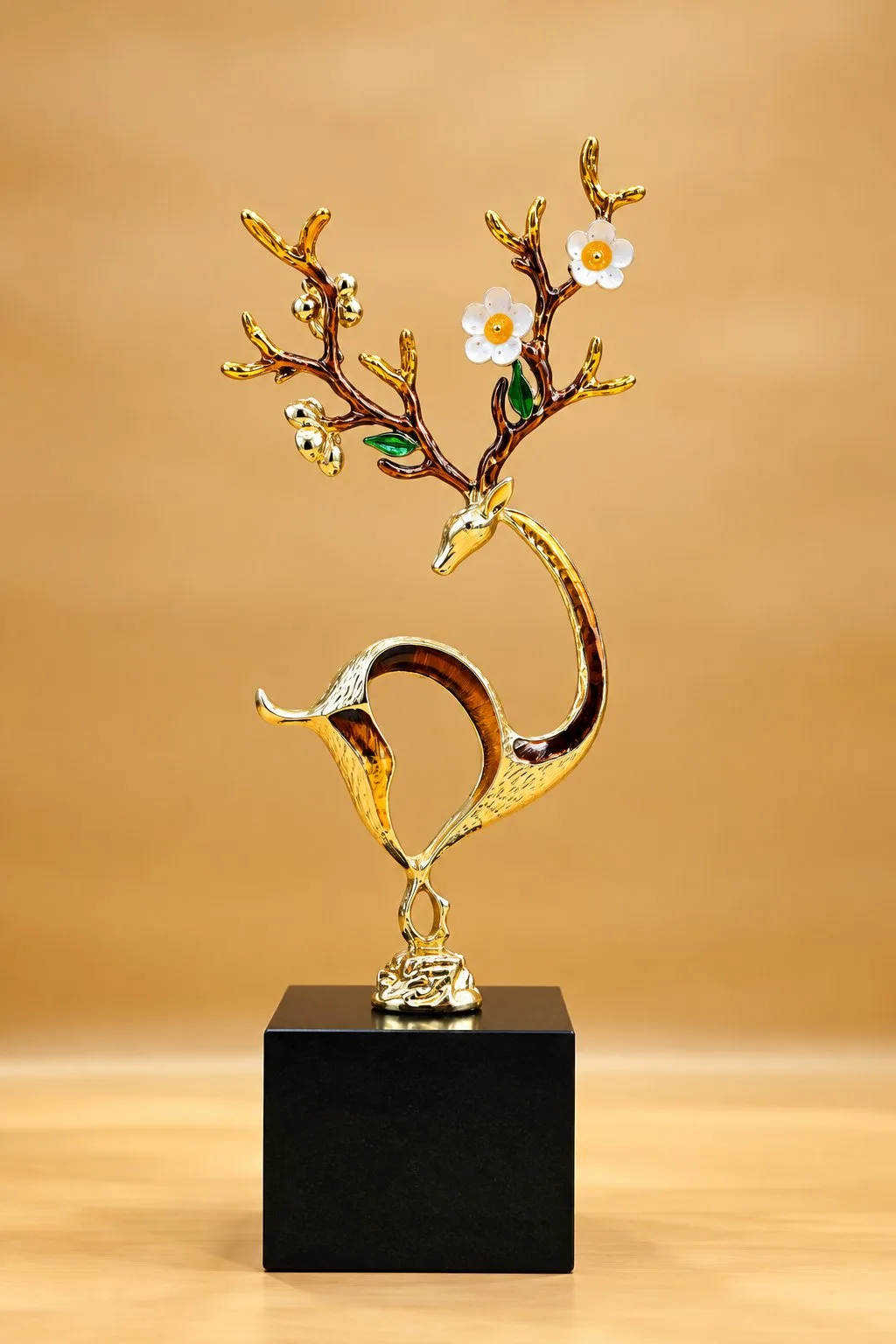 Golden Floral Deer Decorative Sculpture