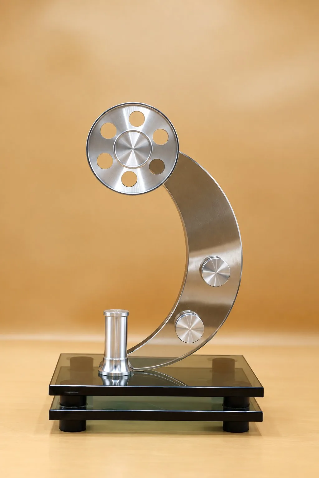 Modern Silver Film Reel Decorative Sculpture