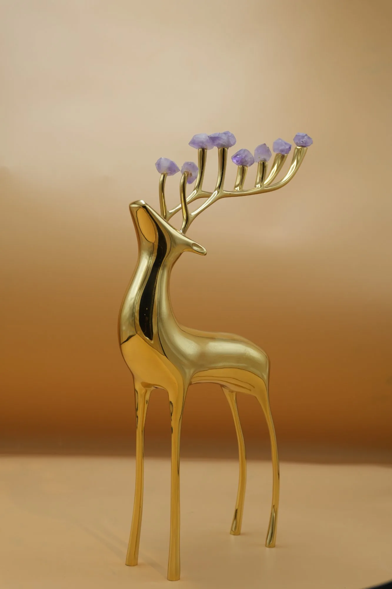 Golden Deer with Crystal Antlers Decorative Sculpture