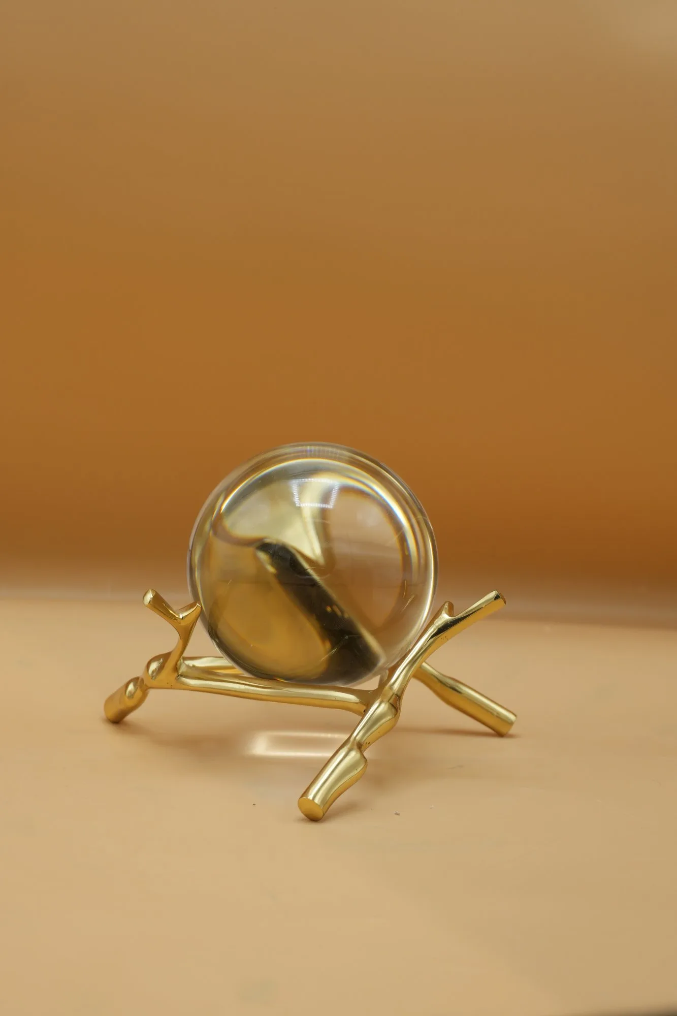 Golden Branch Crystal Sphere Sculpture