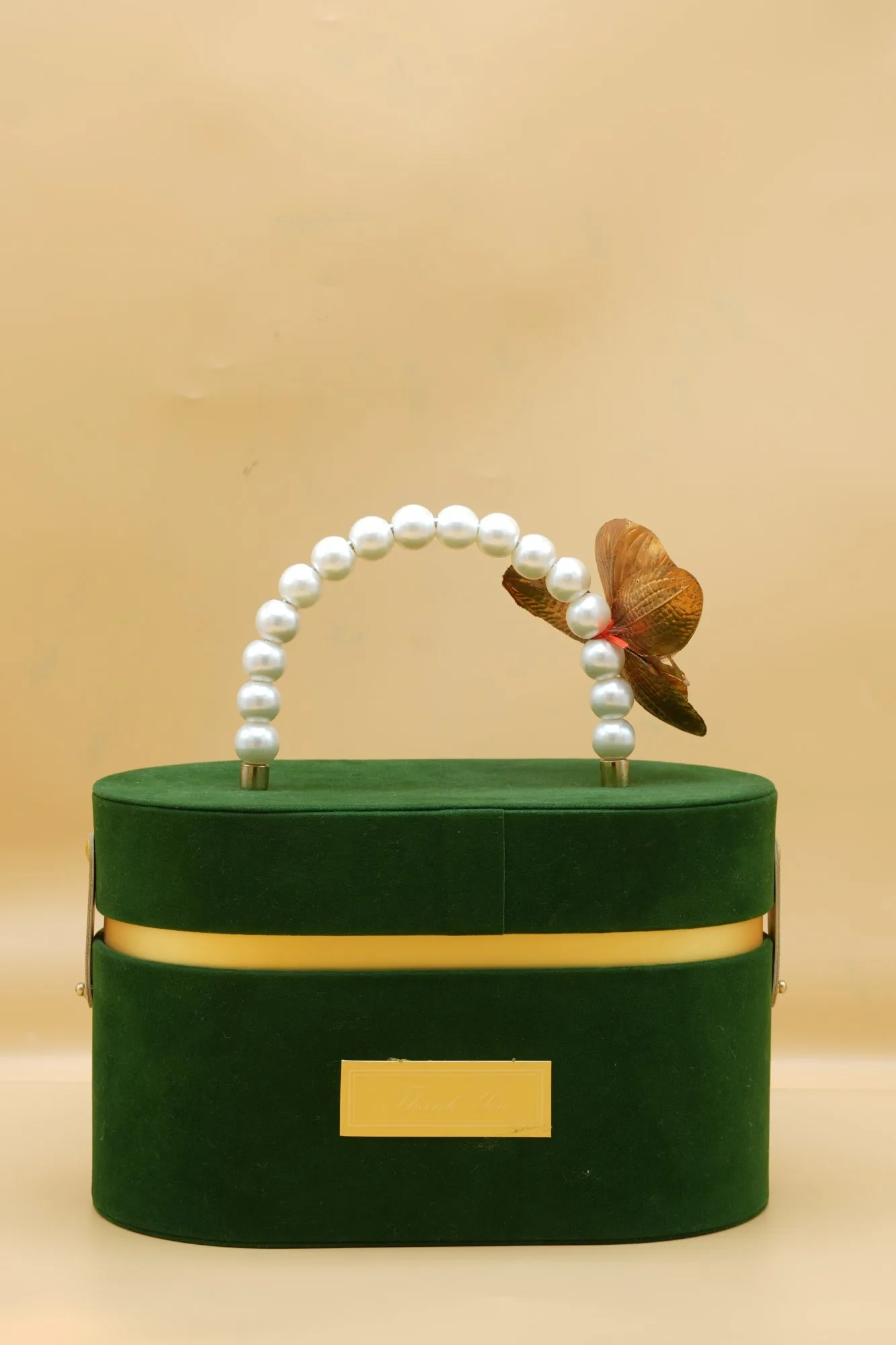 Emerald Velvet Pearl-Handle Jewelry Box