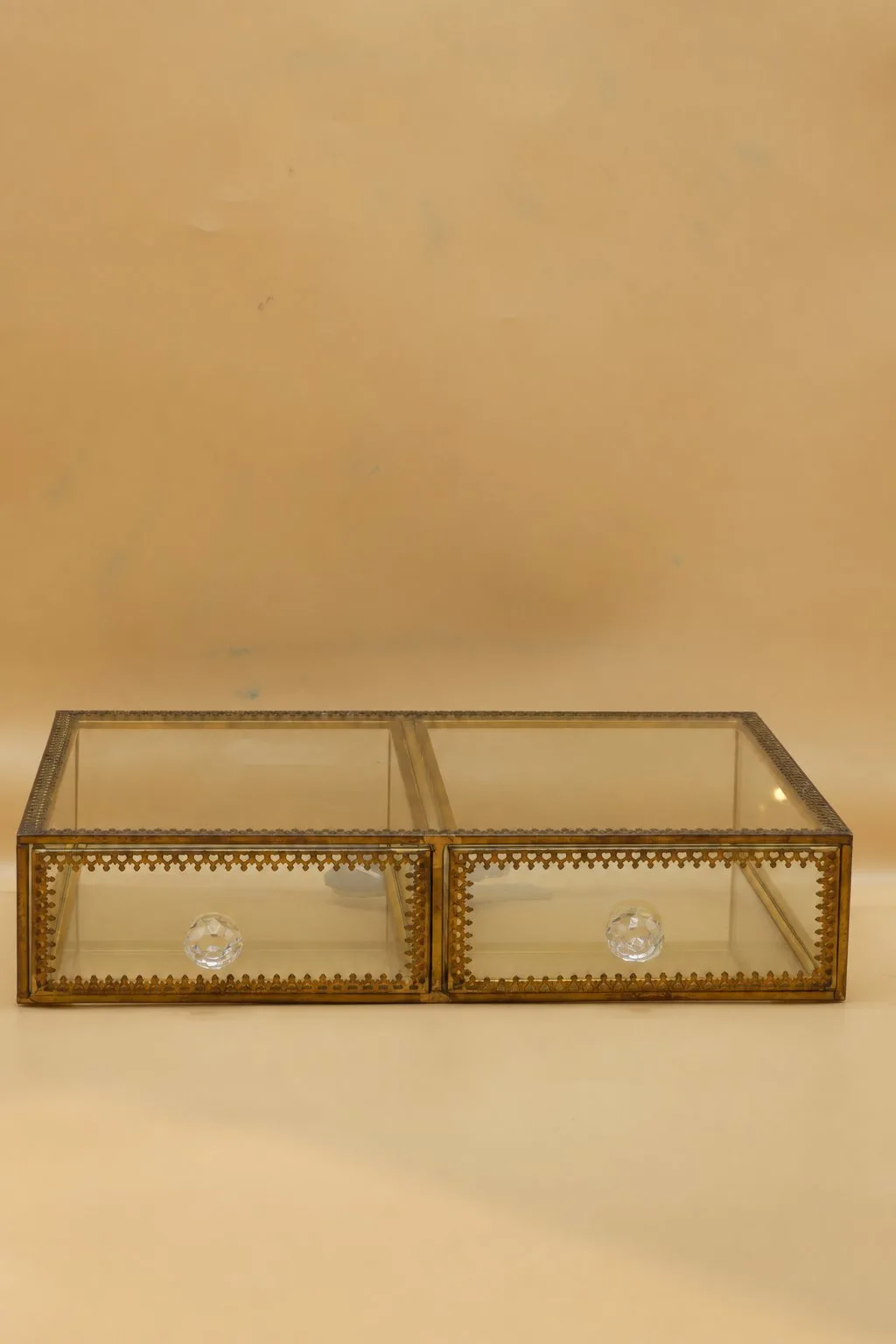 Antique Gold Double Drawer Glass Organizer