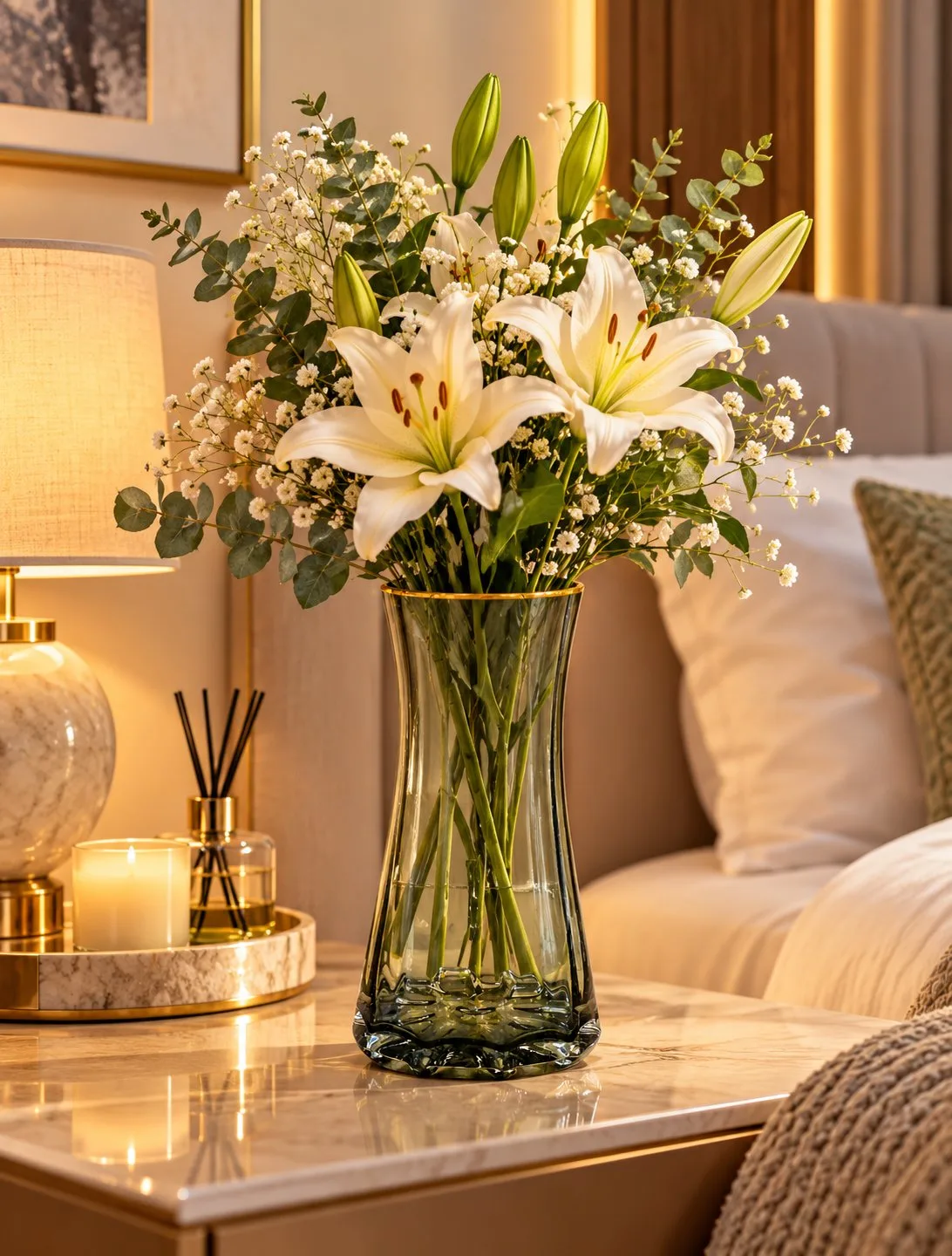Elegant Smoke Grey Glass Vase with Golden Rim