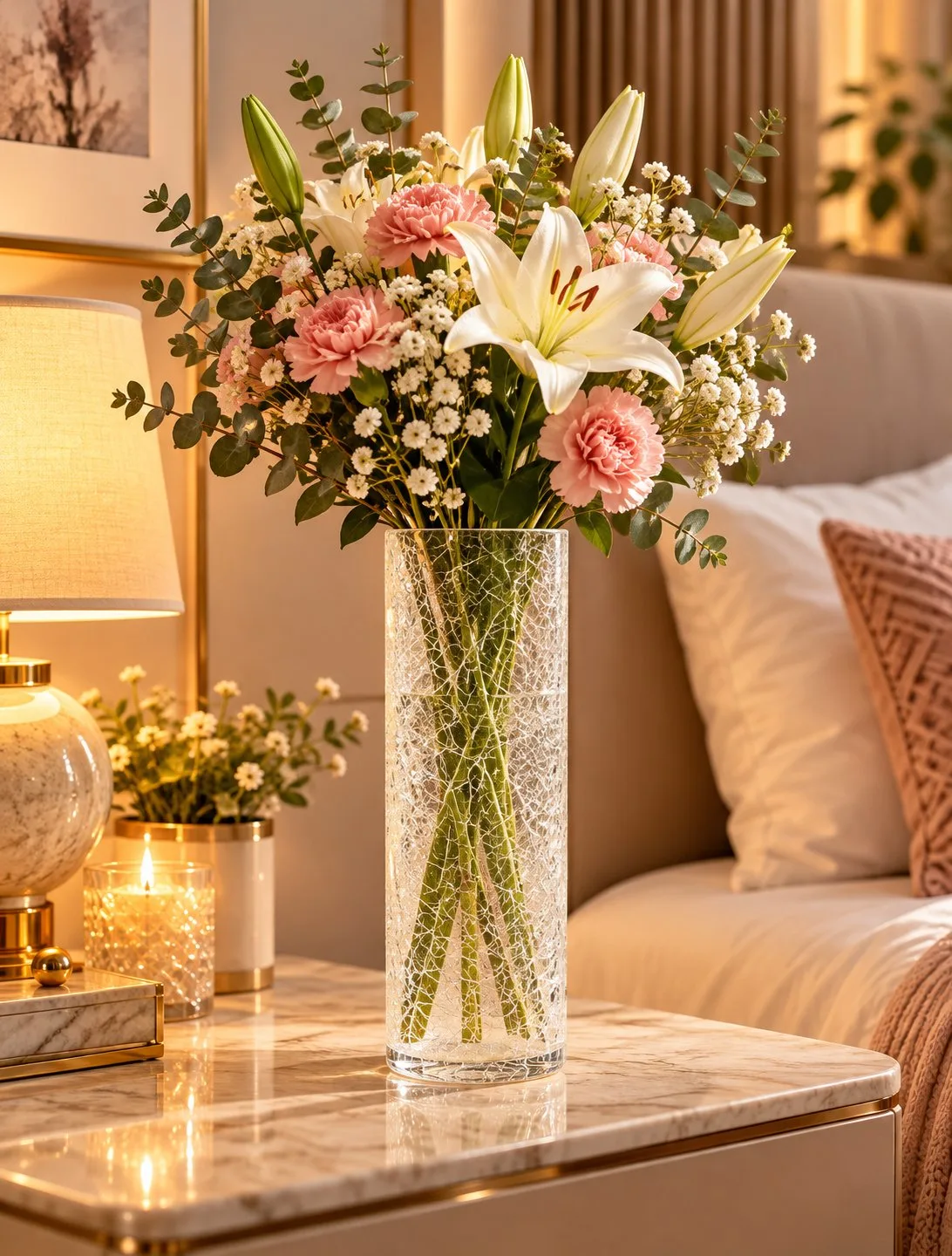 Elegant Clear Crackle Glass Vase for Modern Home Décor